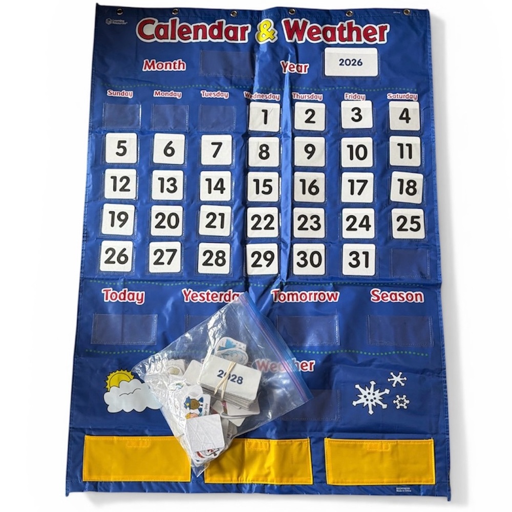 Learning Resources Calendar & Weather Pocket Chart for Kids - Blue and Yellow